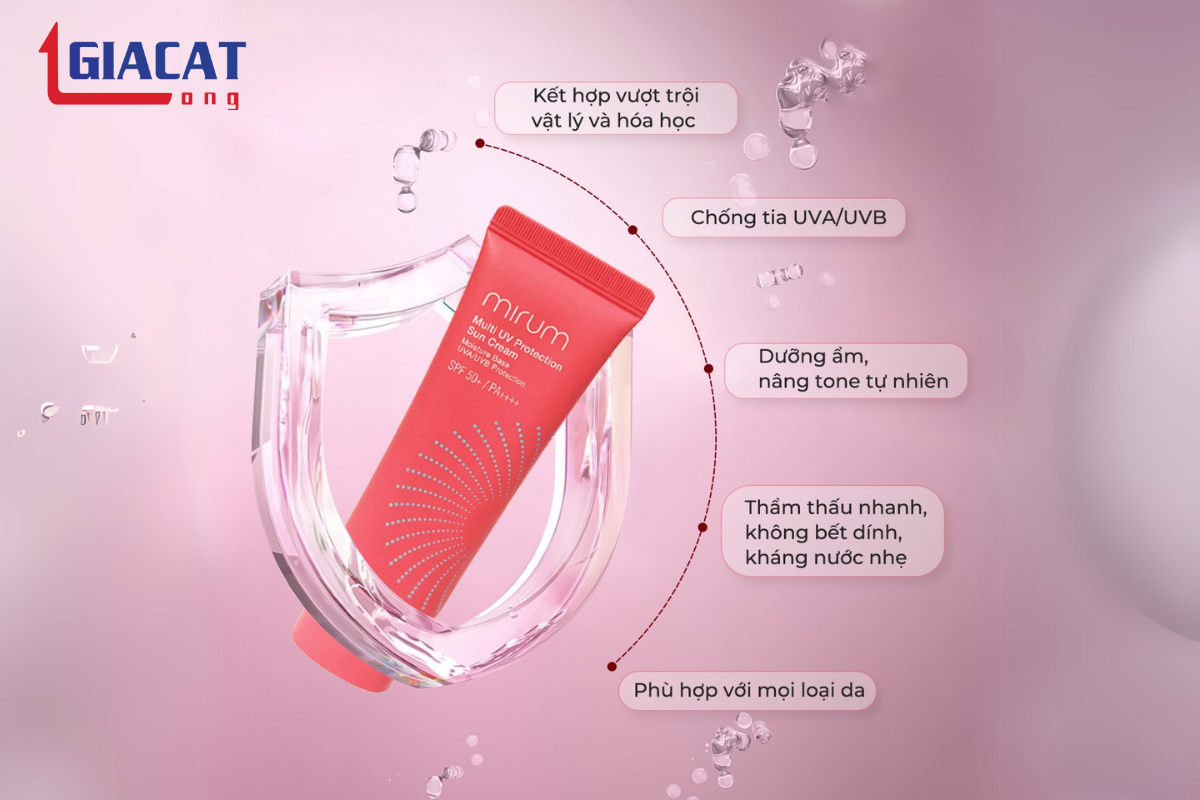 Kem chống nắng Mirum – bảo vệ da SPF50+ PA++++, phù hợp cho mọi loại da, dưỡng sáng da tự nhiên.